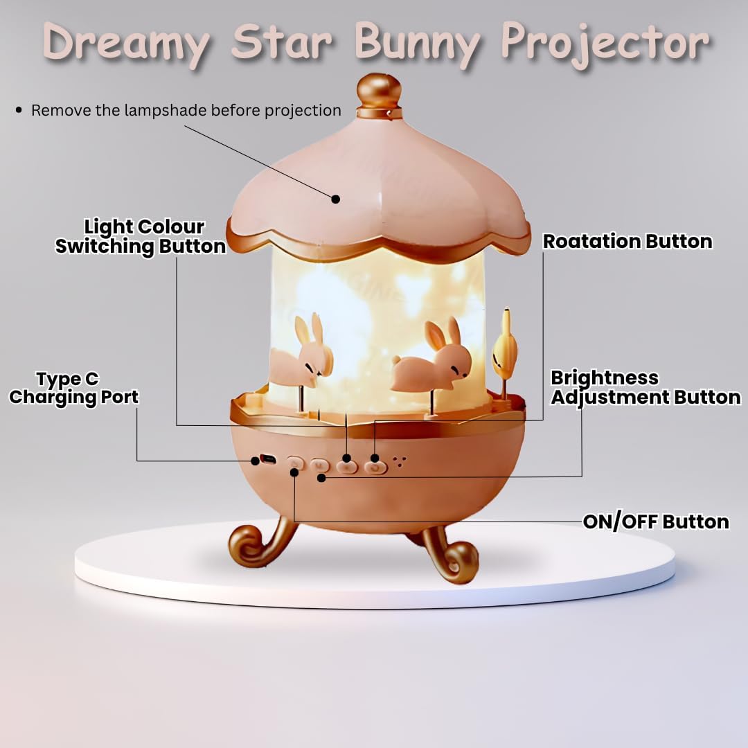 Magical Bunny Night Light Projector– 360° Rotating Lamp for kids