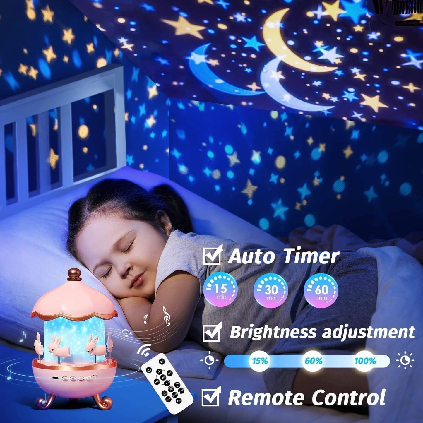 Magical Bunny Night Light Projector– 360° Rotating Lamp for kids